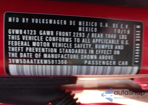 2019 Volkswagen Beetle 2.0T Final Edition Se/2.0T Final Edition Sel/2.0T S/2.0T Se z USA, uszkodzony, nr VIN 3VW5DAATXKM501306